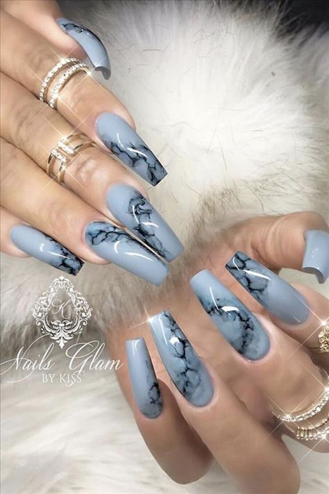 Acrylic Coffin Nails, White Coffin Nails, Nails Arts, Floral Nail Designs, Short Coffin Nails, Polygel Nails, Nails Fashion, Long Acrylic Nails Coffin, Blue Nail Designs