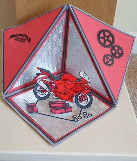 Motorcycle Scrapbook Ideas, Motorcycle Boyfriend Gift, Paper Quilling Motorcycle, Diy Interactive Cards, Motorcycle Birthday Card, Motorcycle Cards For Men, Motorbike Cards Handmade, Motorcycle Birthday, Car Card