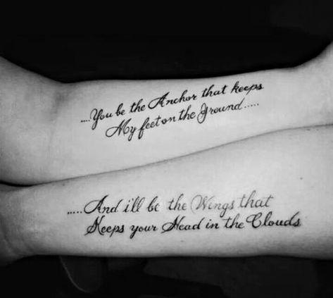 10 Quote Tattoos For Couples Who Totally Complete Each Other You Be The Anchor That Keeps Tattoo, From The Ground Up Tattoo, You Complete Me Tattoos, Tattoo Quotes For Couples, Couple Tattoos Sayings, Couple Tats, Couple Tattoo Quotes, Girlfriend Tattoos, Marriage Tattoos