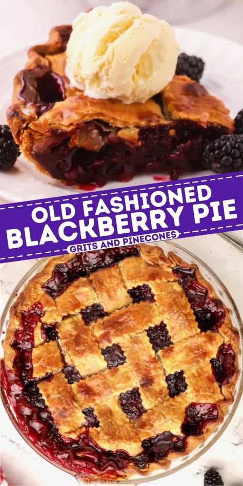 Old fashioned blackberry pie is an American classic that smells and tastes like summer! A premade pie crust is filled with fresh or frozen blackberries for an easy pie that tastes incredible. Topped with a scoop of vanilla ice cream, this old-fashioned blackberry pie is the best dessert to serve all summer long! Blackberry Pie Recipe, Patriotic Recipes, Huckleberry Pie, Blackberry Pie, Butter Crust, Seasonal Produce, Berry Pie, Easy Pie, Sweet Tarts