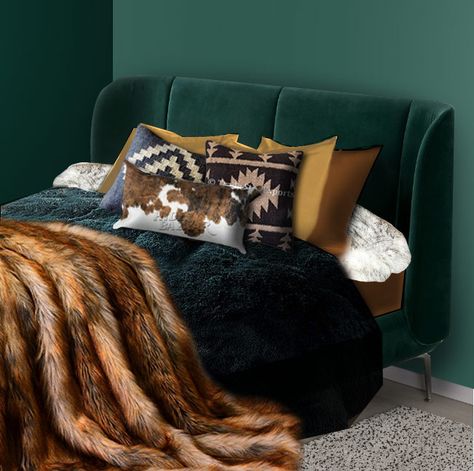 Tufjord Bed Green, Green Velvet Bed Decor Ideas, Ikea Tufjord Bedroom Ideas, Dark Green Velvet Bed, Green Velvet Bedroom Ideas, Velvet Bedroom, Green Headboard, Ikea Bedroom, Ikea Bed