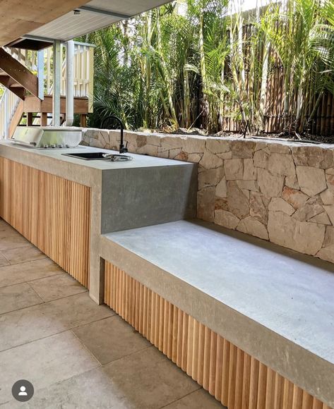 Bbq Area Ideas Outdoor, Bbq Counter, Concrete Bench Top, Concrete Outdoor Kitchen, Bbq Areas, Architectural Concrete, Outdoor Bbq Area, Outdoor Barbeque, Concrete Bench