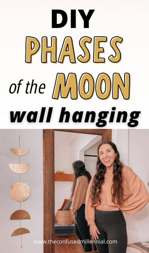 How To DIY Phases Of The Moon Wall Hanging Decor | Easy Boho Finish, how to make a moon phase wall hanging at home for a touch of bohemian wall decor, urban outfitters dupe boho moon chain, free people moon wall hanging knockoff for the home, #moonphases #phasesofthemoon #walldecor #wallhanging Moon Diy Decor, Diy Moon Phase, Moon Phase Decor, Love Aura, Coloring Wall, Rustic Modern Industrial, Moon Phase Wall Hanging, Diy Moon, Moon Wall Hanging