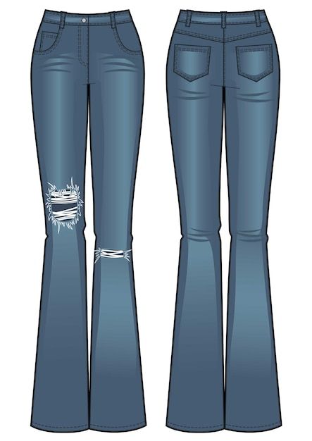 How To Draw Flare Pants, Flared Jeans Drawing, Flared Pants Drawing, How To Draw Jeans, Jeans Sketch, Denim Drawing, Jacket Back View, Jeans Illustration, Jeans Drawing