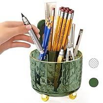 Cubicle Decor For Men, Organizers For Desk, Green Office Supplies, Cute Pen Holder, Dark Desk, Rotating Desk, Pencil Holders For Desk, Pen Organizer, Pen Pencil Holder