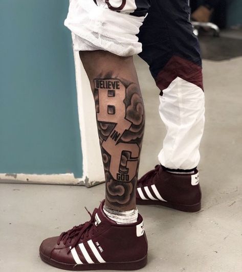 Small Leg Sleeve Tattoo, Leg Lettering Tattoo Men, Basketball Tattoos For Men Sleeve, Year Leg Tattoo Men, Leg Tattoos Men Lower Calf, God Leg Tattoo Men, Tatoos Men Leg Ideas, Legs Tattoo Men Ideas Design, Leg Tats For Men