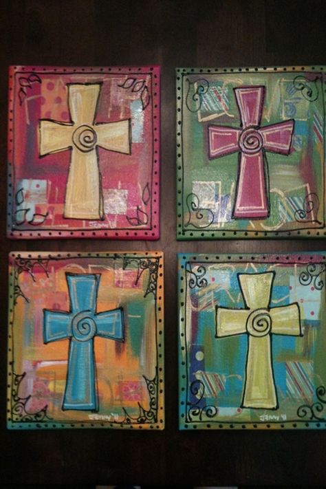 Painted Crosses, Canvas Craft Ideas, Cross Painting, Decorative Crosses, Cross Ideas, At The Cross, Cross Crafts, Auction Ideas, Diy Canvas Wall Art