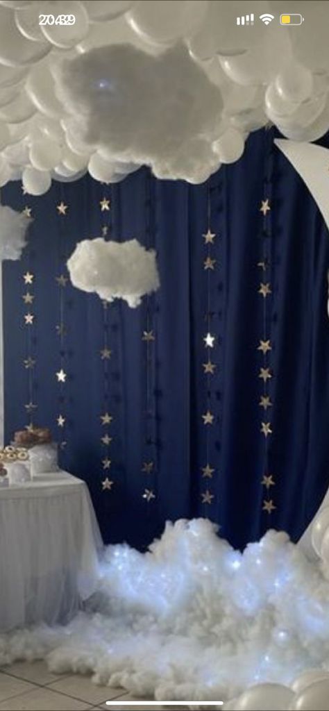 Night Under Stars Theme, Night Under The Stars Balloon Arch, Stary Night Sweet 16 Party Ideas, Into The Night Party Theme, Paris Hoco Theme, Star Themed Decorations, Starry Party Theme, Under The Stars Balloon Arch, Cloud 9 Hoco Theme