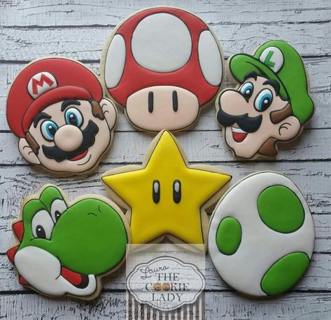 Mario Bros Cookies, Mario Cookies, Mario Brothers Birthday Party, Mario Bros Birthday Party Ideas, Mario Birthday Cake, Mario Bros Cake, Super Mario Cake, Super Mario Bros Birthday Party, Super Mario Bros Party