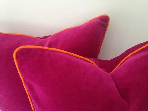 Fuchsia Velvet Pillow Cover Velvet Cushion Cover With Orange | Etsy Collage Dorm Room, Orange Outdoor Pillows, Pink Velvet Pillow, Teal Pillows, Apartment Makeover, Orange Velvet, Long Pillow, Orange Pillows, Pink Moon