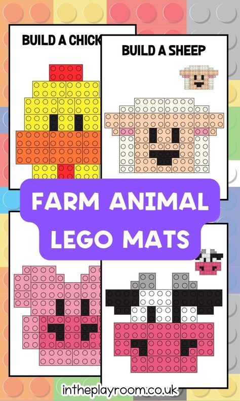 Free Printable Farm Animal Lego Mats For Preschool Lego Farm Animals, Lego Mat, Farmer Duck, Lego Farm, Easy Activities For Toddlers, Printable Lego, Farm Week, Zoo Preschool, Lego Printables