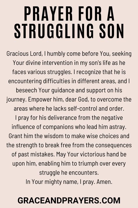 Looking for prayers for son in trouble? We hope that these 10 caring prayers will give you the strength to support your son in these hard times. Click to read all prayers for son in trouble. Prayers For Son, Prayer For Son, Prayer For My Son, Prayer For My Family, Prayer For My Children, Prayers Of Encouragement, Morning Prayer Quotes, Everyday Prayers, Prayers For Children