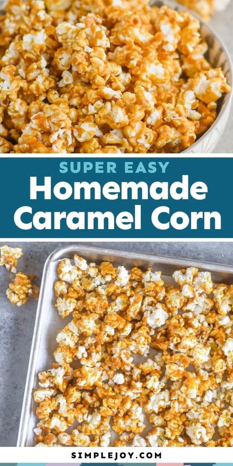 Caramel Corn is an easy treat that your whole family will love! Made with simple ingredients, this recipe is a winner! Carmel Corn Recipe Easy, Carmel Popcorn Recipe, Carmel Corn Recipe, Caramel Popcorn Recipe Easy, Caramel Corn Recipe, Corn In The Oven, Homemade Caramel Popcorn, Homemade Caramel Corn, Popcorn Recipes Easy