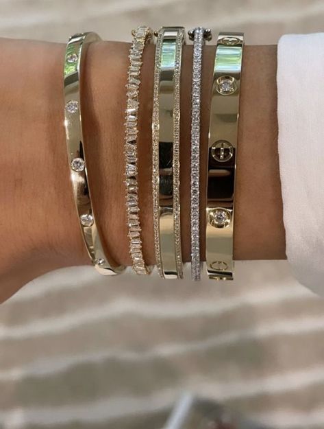 Cartier Love Bracelet Stack, Love Bracelet Stack, School Aesthetics, Expensive Jewelry Luxury, Wrist Jewelry, Luxe Jewelry, Dope Jewelry, Love Bracelet, Classy Jewelry