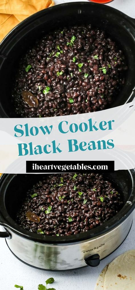 Beans Slow Cooker, Crockpot Side Dishes, Slow Cooker Black Beans, Crock Pot Inspired Recipes, Dried Black Beans, Black Bean Recipes, Vegetarian Chicken, Healthy Vegetarian Dinner, Meal Train Recipes