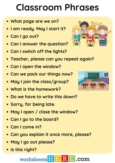 Classroom Phrases Examples, School Sentences Examples PDF Worksheet For Kids - WorksheetsHere.com Verbs Kindergarten, Classroom Phrases, Article Grammar, Direct And Indirect Speech, Sorry For Being Late, Ways To Say Said, Sentence Examples, Color Flashcards, Math 5