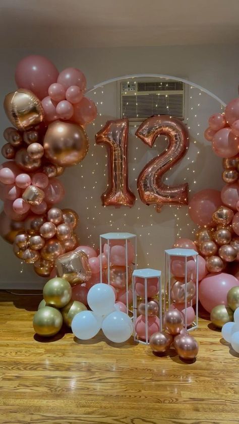 Birthday Decoration Ideas, Birthday Decorations At Home, 16th Birthday Decorations, Rose Gold Theme, Happy Birthday Decor, Simple Birthday Decorations, Luxury Birthday, Diy Balloon Decorations, Birthday Party Theme Decorations