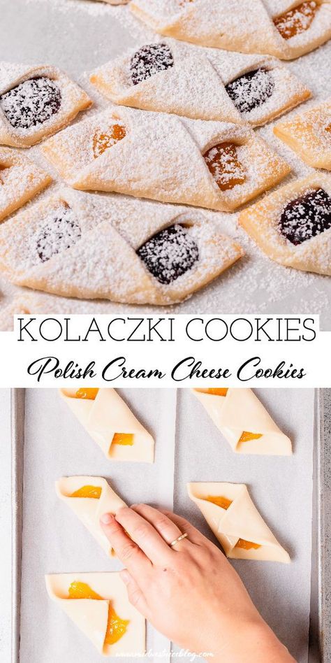 Kolachky Recipe, Polish Kolaczki Recipe, Kolache Cookie Recipe, Cheese Kolache Recipe, Kolaczki Cookies Recipe, Kolachy Cookies, Kolaczki Cookies, Kolaczki Recipe, Cream Cheese Dough