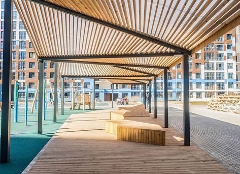 Urban Spaces Design, Wood Canopy, Wood Facade, Covered Walkway, Bamboo Structure, Building Entrance, Wooden Shades, Urban Landscape Design, Pavilion Design