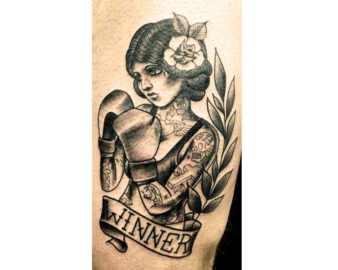 Lady Boxer Tattoo, Female Boxer Tattoo, Boxing Lady Tattoo, Boxer American Traditional Tattoo, Old Boxer Tattoo, Female Boxer Tattoo Traditional, Traditional Boxing Gloves Tattoo, Muay Thai Women, Boxer Tattoo