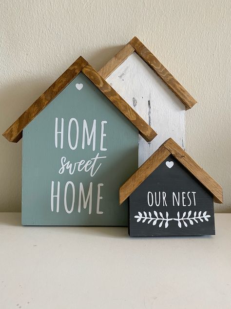 Small Wood House. Small Wooden Homes. Small Handmade Home. Small House. Handmade Decor. Farmhouse Sign. Farmhouse Sign. Wooden Farmhouse. Large Farmhouse. Farmhouse Decor. Rustic Home Decor. Gifts for Her. Gifts for Mom. Gifts for Grandma. Gifts for Aunt. Gifts for Girlfriend. Gift for Newlyweds. Etsy. Maker. Home Sweet Home. Our Nest. Wood Home Signs. Wooden. Woodwork. Miter Saw. Small Wood Decor Ideas, Wooden House Warming Gifts, Mini Wood House Decor, New Home Craft Ideas, Wood House Sign, Small Diy Wood Gifts, Wooden Gifts For Mom, Diy Home Sweet Home Sign, Simple Wooden Crafts