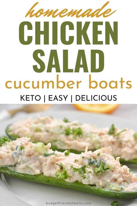 Keto Chicken Salad Recipe, Homemade Chicken Salad, Cucumber Boats, Low Carb Chicken Salad, Homemade Chicken Salads, Salad Cucumber, Keto Chicken Salad, Easy Chicken Salad, Fresh Salad Recipes