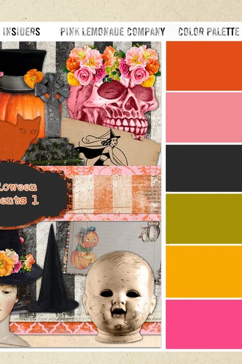 Color Palette With Pink, Halloween Palette, Halloween Color Palette, Halloween Digital Paper, Halloween Color, Holiday Graphics, Halloween Graphics, Palette Art, Whimsical Halloween