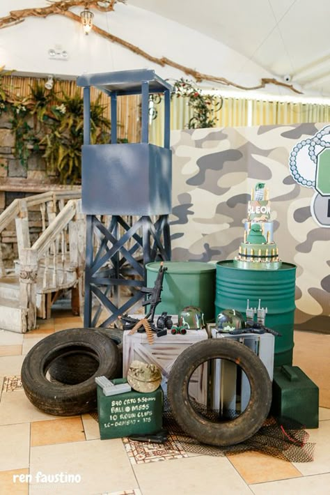 Army Birthday Party Ideas | Philippines Mommy Family Blog Army Decorations Party Ideas, Army Birthday Party Ideas Decoration, Army Birthday Party Ideas, Military Themed Party, Camp Themed Party, Army Party Decorations, Camouflage Birthday Party, Army Themed Birthday, Soldier Party