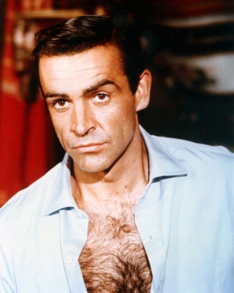 Sean Connery as James Bond from Dr.No. My God! What happened to MEN's chest hair?! It is so sexy, so attractive, so masculine!!!!!  So NATURAL for God's sake!! Men Chest Hair, Sean Connery 007, Suave Men, James Bond Skyfall, Sean Connery James Bond, James Bond Actors, Best Bond, Rock Hudson, 007 James Bond