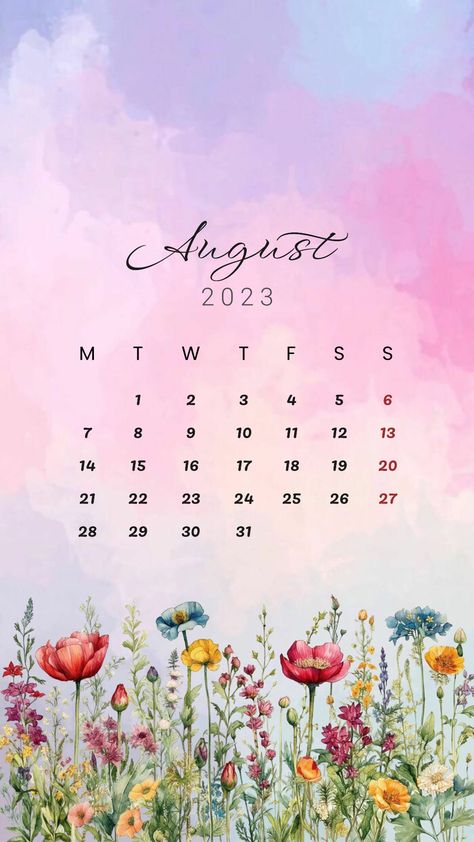 August Calendar 2023 Aesthetic, Calendar August, August Wallpaper, Calendar Background, August Calendar, Instagram Photo Frame, Cute Calendar, Aesthetic Floral, 2023 Calendar