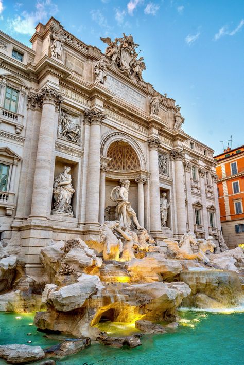 The Trevi Fountain Rome, Italy - August 16, 2020. Trevi Fountain Aesthetic, Roma Aesthetic, Rome Trevi Fountain, Old Rome, Rome Buildings, Rome Italy Aesthetic, Rome Italy Photography, Italia Aesthetic, Project Runaway