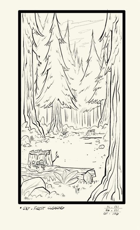 Carpathian Forest, Forest Sketch, Forest Cartoon, Forest Clearing, Forest Drawing, Gravity Falls Art, Background Drawing, Nature Drawing, Cartoon Background