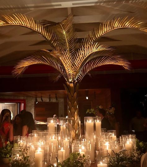 The Dreamiest Supermodel-Filled Wedding In St. Barths Art Deco Wedding Ceremony, Palm Tree Wedding Ceremony, St Barts Wedding, St Barths Wedding, Palm Tree Wedding Decor, Caribbean Wedding Ideas, 1920s Wedding Decorations, Art Deco Wedding Centerpieces, Old Hollywood Decor