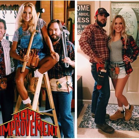 Couples costumes - cute - Home Improvement - Tool Time - Creative - 90s Halloween costume - Lisa & Al - Men's costume with beard - Blonde - Group costume ideas - Tim the tool man Taylor. Home Improvement Costume, Costume With Beard, Couples Costumes Cute, Costume Couples, Beard Costume, 90s Halloween Costumes, 90s Costume, 90s Halloween, Costumes Couples