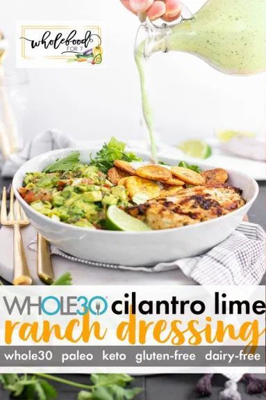 Whole30 Cilantro Lime Ranch Dressing - Paleo, Keto, gluten-free, dairy-free and budget-friendly Cilantro Ranch Dressing Recipe, Whole 30 Sauces, Cilantro Lime Ranch, Cilantro Lime Ranch Dressing, Cilantro Ranch, Chipotle Copycat, Paleo Sauces, Easy Whole 30 Recipes, Ranch Dressing Recipe