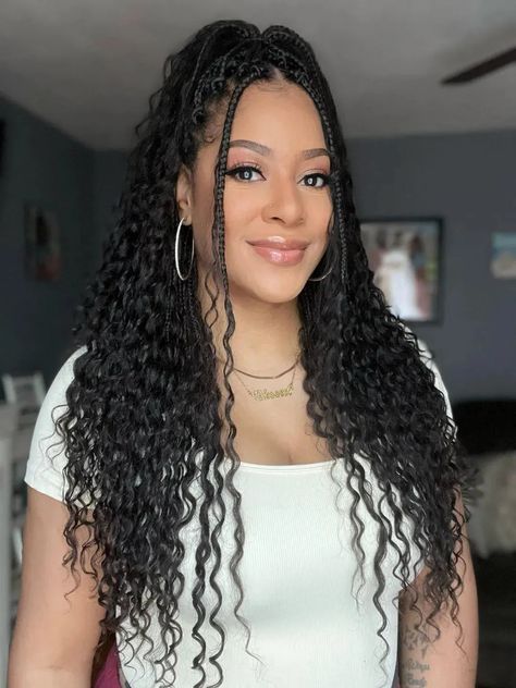 Pre-Looped Crochet Boho Box Braids With Human Hair Curls – Eayonhair Box Braids Human Hair, Human Hair Crochet, Boho Box Braids, Human Hair For Braiding, Burmese Hair, Hair Curls, Crochet Boho, Deep Wave Hairstyles, Human Braiding Hair