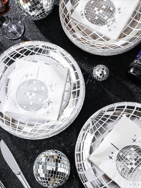 Disco Pizza Party, Disco Birthday Party Food, Disco Themed Snacks, Disco Napkins, Disco Baby Shower Ideas, Disco Party Food Ideas, Disco Ball Party Decor, Disco Food, Disco Ball Cocktail