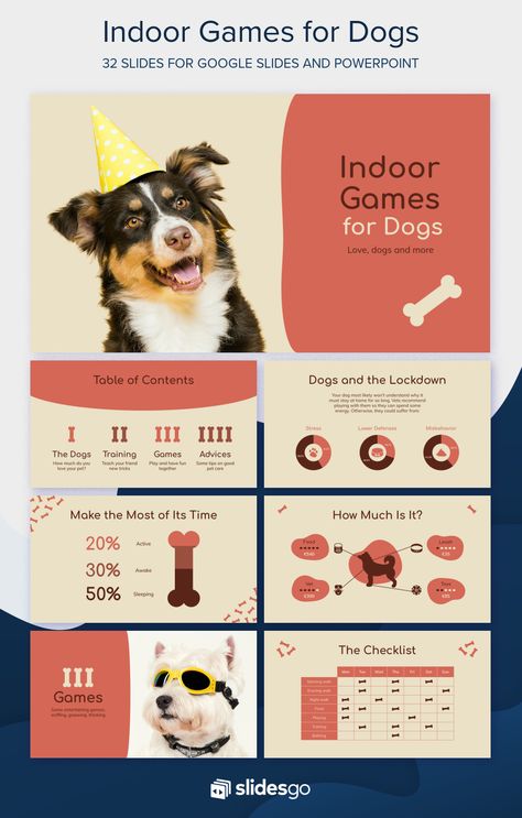 Customize this free Google Slides theme and PowerPoint template to present some games to play with dogs at home Games To Play With Dogs, Pet Infographic, Games For Dogs, Best Presentation Templates, Dog Template, Brochure Design Layouts, Dogs At Home, Google Slides Theme, Project Presentation