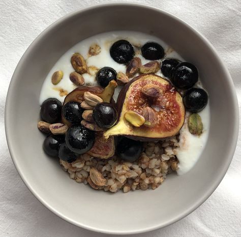 If you're in search of a healthy and tasty breakfast option, this Grechka buckwheat bowl with sticky cinnamon figs and sheep milk yoghurt might just be the perfect choice. With a combination of sweet and tangy flavours and a variety of textures, this bowl is sure to keep you feeling satisfied and energised all morning long. Buckwheat Bowl, Sheep Milk, Tasty Breakfast, Breakfast Options, Food Inspo, Buckwheat, Yummy Breakfast, Fig, Healthy Food