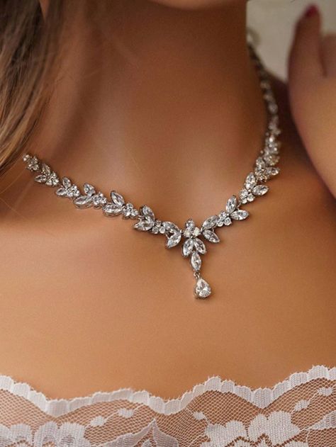 1pc Luxury Teardrop Zirconia Crystal Necklace, Suitable For Brides, Weddings, Evening Parties  Glamorous   Copper     Women Fashion Jewelry, size features are:Bust: ,Length: ,Sleeve Length: Silver Prom Accessories, Prom Accessories Ideas, Necklace For Prom, Prom Jewelry Necklace, Spiritual Necklaces, Prom Jewellery, Prom Necklace, Formal Necklace, Rings And Necklaces