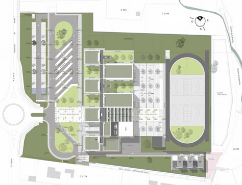 Gallery of Public Middle School Of Labarthe-Sur-Lèze / LCR Architectes - 28 Middle School Architecture, Hazelwood School, School Building Plans, Parking Plan, School Floor Plan, High School Design, Architecture Site Plan, School Building Design, School Site