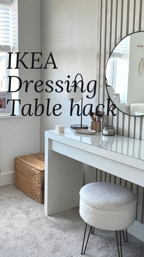 Dressing Table Panelling, Ikea Malm Dressing Table Hack, Ikea Dressing Table Hack, Dressing Table Diy, Dressing Table Inspo, Dressing Table Hacks, Ikea Vanity Table, Ikea Inspo, Salon Remodel