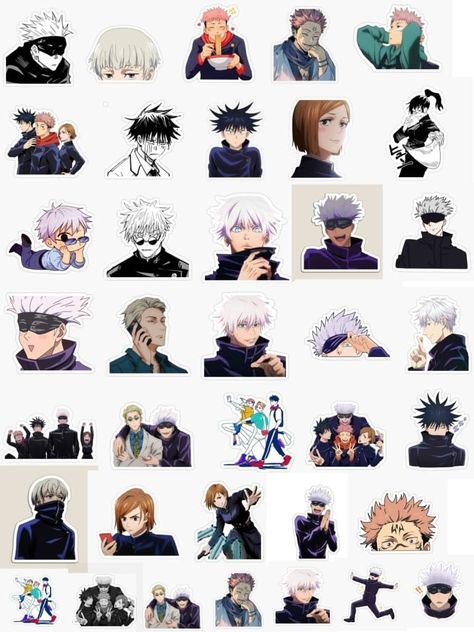 Jujutsu kaisen 😸 wheretoputstickersideas Jujutsu Kaisen Stickers Printable Chibi, Gojo Sticker Printable, Jujutsu Kaisen Stickers Printable, Jjk Stickers Printable, Anime Stickers Jujutsu Kaisen, Jujutsu Kaisen Journal, Sticker Gojo, Jujutsu Kaisen Logo, Gojo Sticker