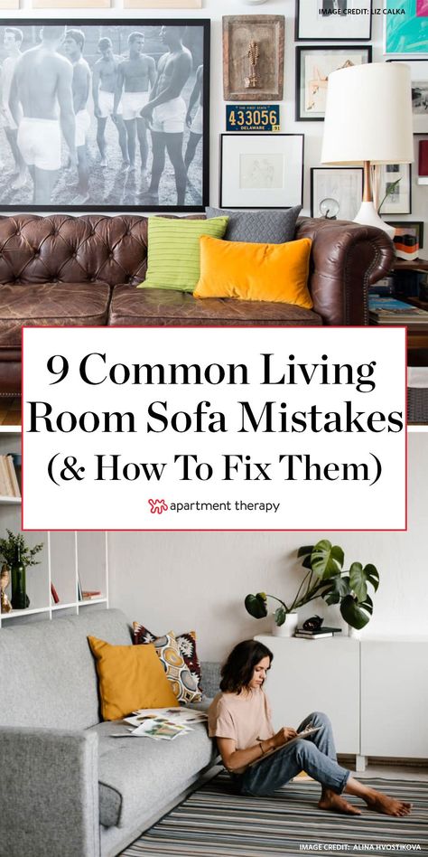 To help your living room sofa last a long time and look its best, avoid these common couch shopping, styling, and usage mistakes.  #livingroomideas #livingroomsofa #sofas #couch #livingroomcouch #livingroomtips #livingroomdecor How To Sit On A Couch, Mismatch Couches In Living Room, Sofa For Big Living Room, Large Sofa Small Room, Mismatch Sofas Living Rooms, Oversized Couch Small Living Room, How To Make Couch More Comfortable, How Far Should Couch Be From Tv, Large Couch Living Room