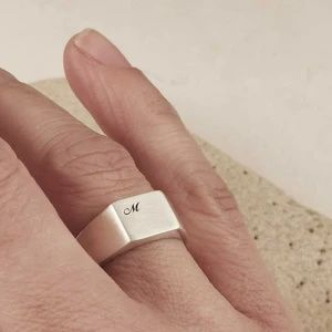 [Promotion] Script Initial Personalised Square Silver Signet Ring - Off The Map Jewellery #silverringsformen Men's Silver Ring, Rings For Men Silver, Mens Silver Signet Ring, Birthday Present For Dad, Ring For Men Silver, Men Signet Ring, Men Silver Ring, Silver Rings For Men, Birthday Presents For Dad