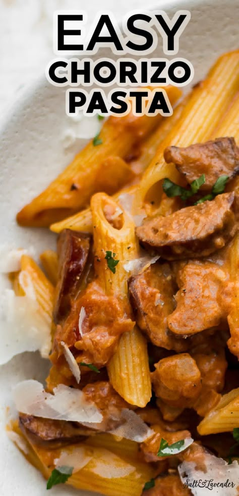 Recipes With Chorizo Sausage, Chorizo Recipes Dinner, Chorizo Pasta Recipes, Chicken And Chorizo Pasta, Sausage Crockpot Recipes, Simple Tomato Sauce, Chicken And Chorizo, Chorizo Pasta, Bratwurst Recipes