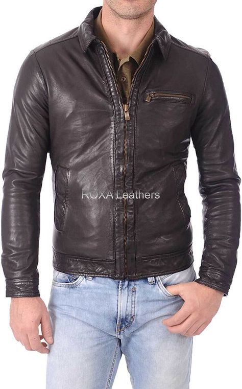 Choose a leather jacket with contrasting textures to create a visually intriguing ensemble. Mens Leather Jacket, Military Jackets, Leather Inspiration, Timeless Basics, Zip Coat, Lambskin Leather Jacket, Stylish Coat, Leather Jacket Outfits, Best Leather