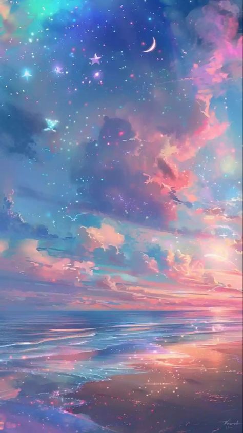 Fantasy Sky Wallpaper, Pastel Sky Aesthetic, Ocean In The Sky, Soft Pastel Aesthetic, Wallpaper Iphone Minimalist, Pastel Rainbow Wallpaper, Summer Phone Wallpapers, Pastel Space, Fantasy Beach