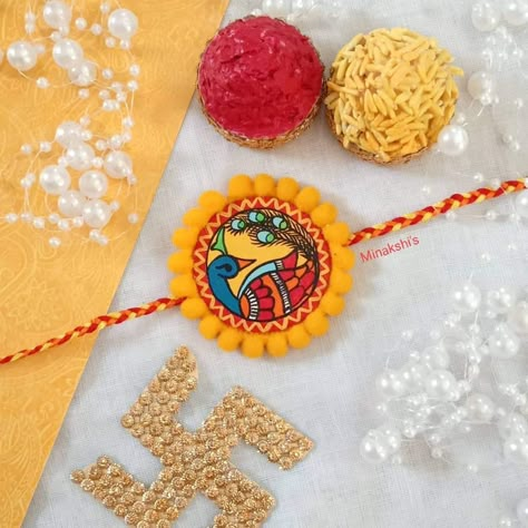 Rakhi Designs Handmade Unique Diy, Diy Rakhi Handmade Ideas, Rakshabandhan Hampers, Clay Rakhi, Homemade Rakhi, Rakhi Designs Handmade, Handmade Rakhi Designs, Flower Crafts Kids, Rakhi Making