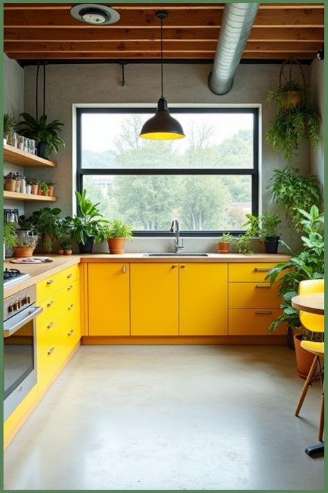 Transform your kitchen into a sunny haven with vibrant yellow accents and beautiful indoor plants. Discover tips for incorporating bold colors and greenery into your urban kitchen space, creating a cheerful and inviting atmosphere. Perfect ideas whether you're renovating or just refreshing your home decor! Bright Colourful Kitchen Ideas, Postmodern Kitchen, Kitchen With Yellow Accents, Bright Kitchen Ideas Colorful, Bold Kitchen Colors, Moroccan Style Kitchen, Modern White Kitchen Design, Beautiful Indoor Plants, Cheerful Kitchen